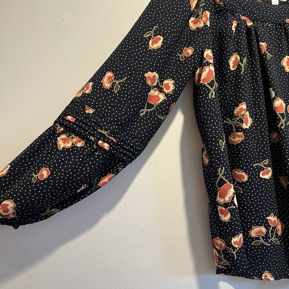 Lauren Conrad Long Sleeve SquareNeck Blouse, Navy W Yellow Dots+Coral Florals, M - Picture 4 of 15